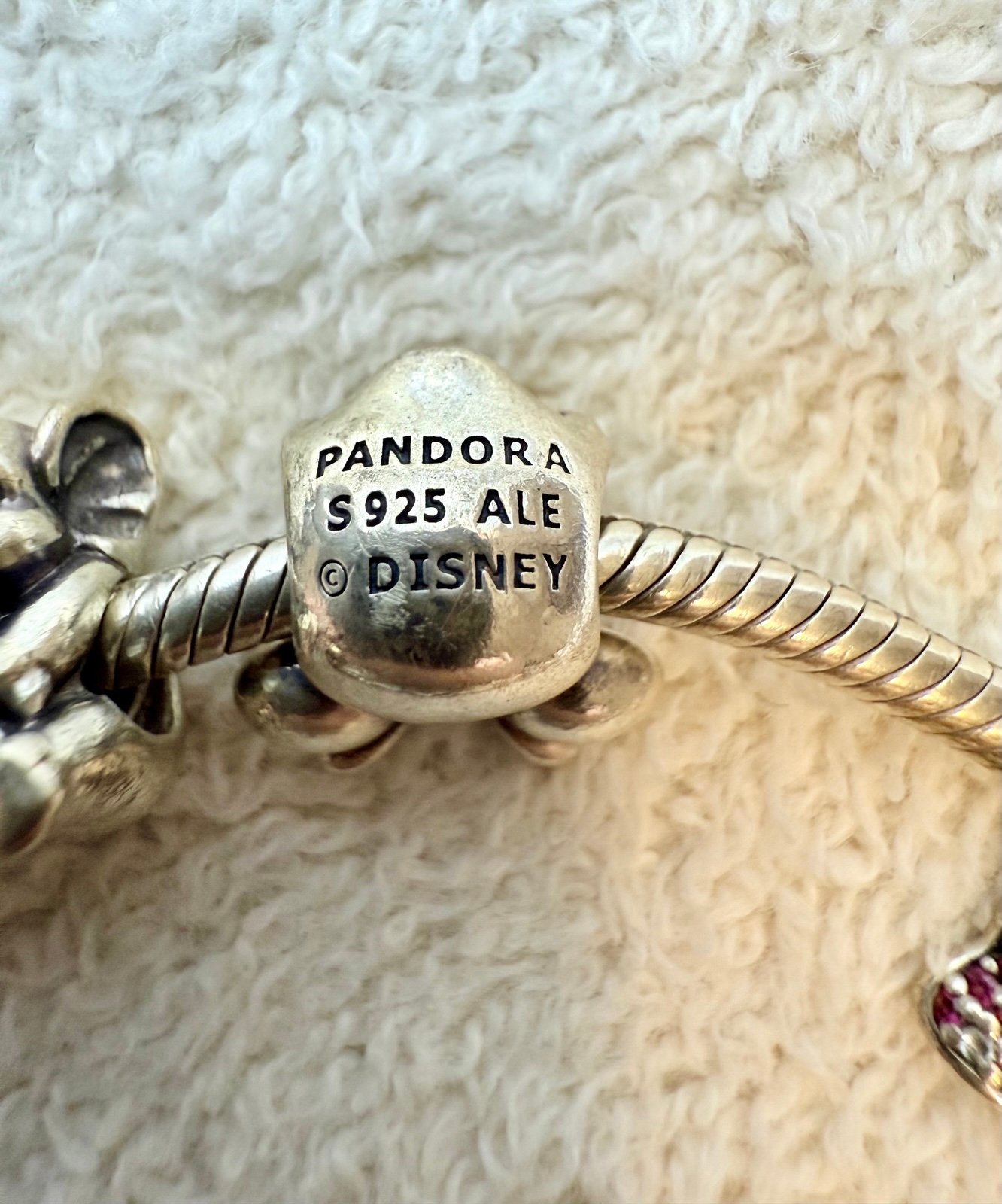 Authentic Pandora Disney Silver Charm Bracelet - Minnie, Dumbo, Belle Dress, It’