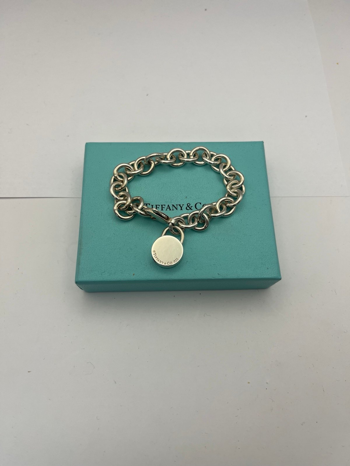 Tiffany & Co Sterling Silver Round Padlock Lock Charm bracelet