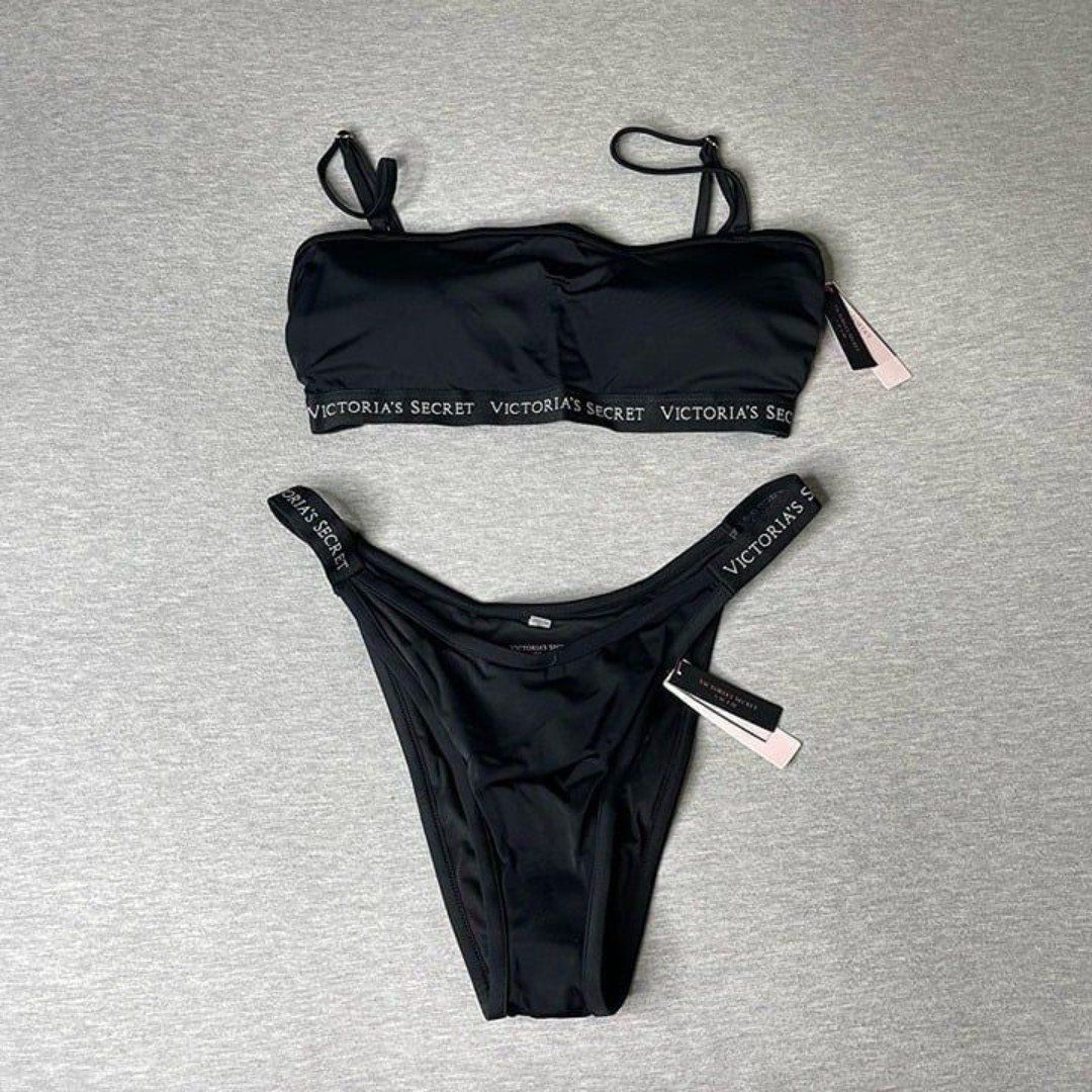 Victoria's Secret Vintage Logo Strapless Bandeau Swim Top & Bottom 2 PCS. Set