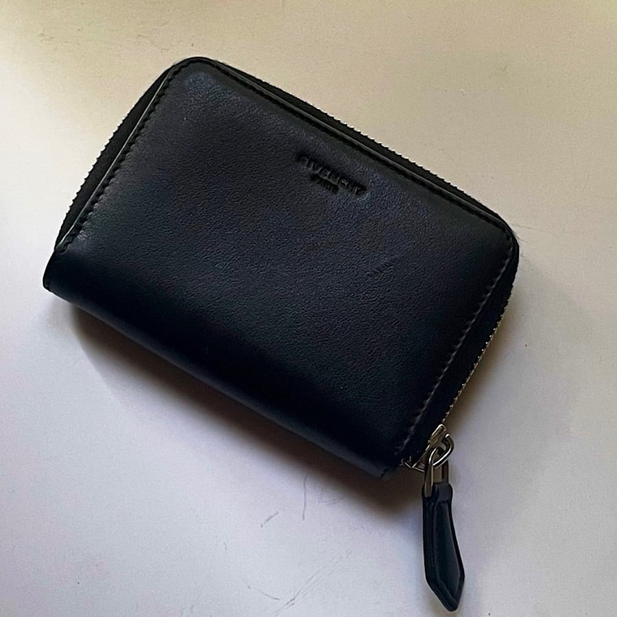 Givenchy Black Lambskin Leather Shark Tooth Compact Wallet