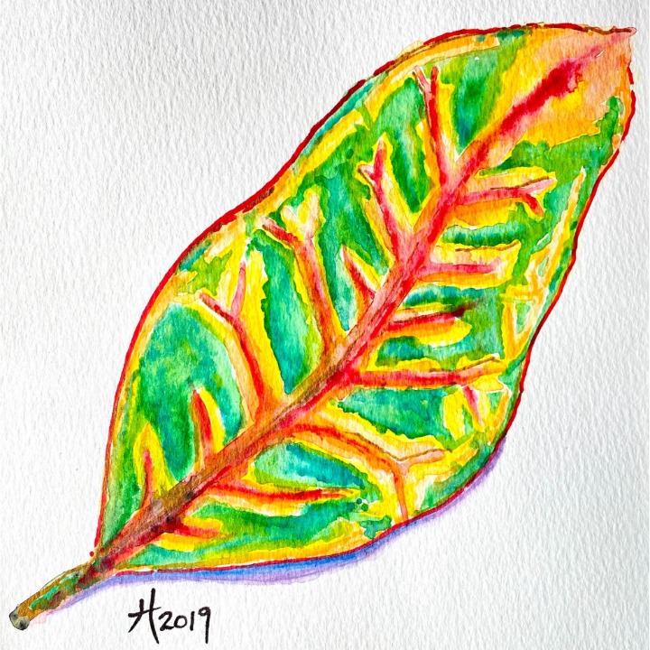 Original Art ‘Colorful Croton’ Acrylic Marker Painting 11x14 Frame Ready