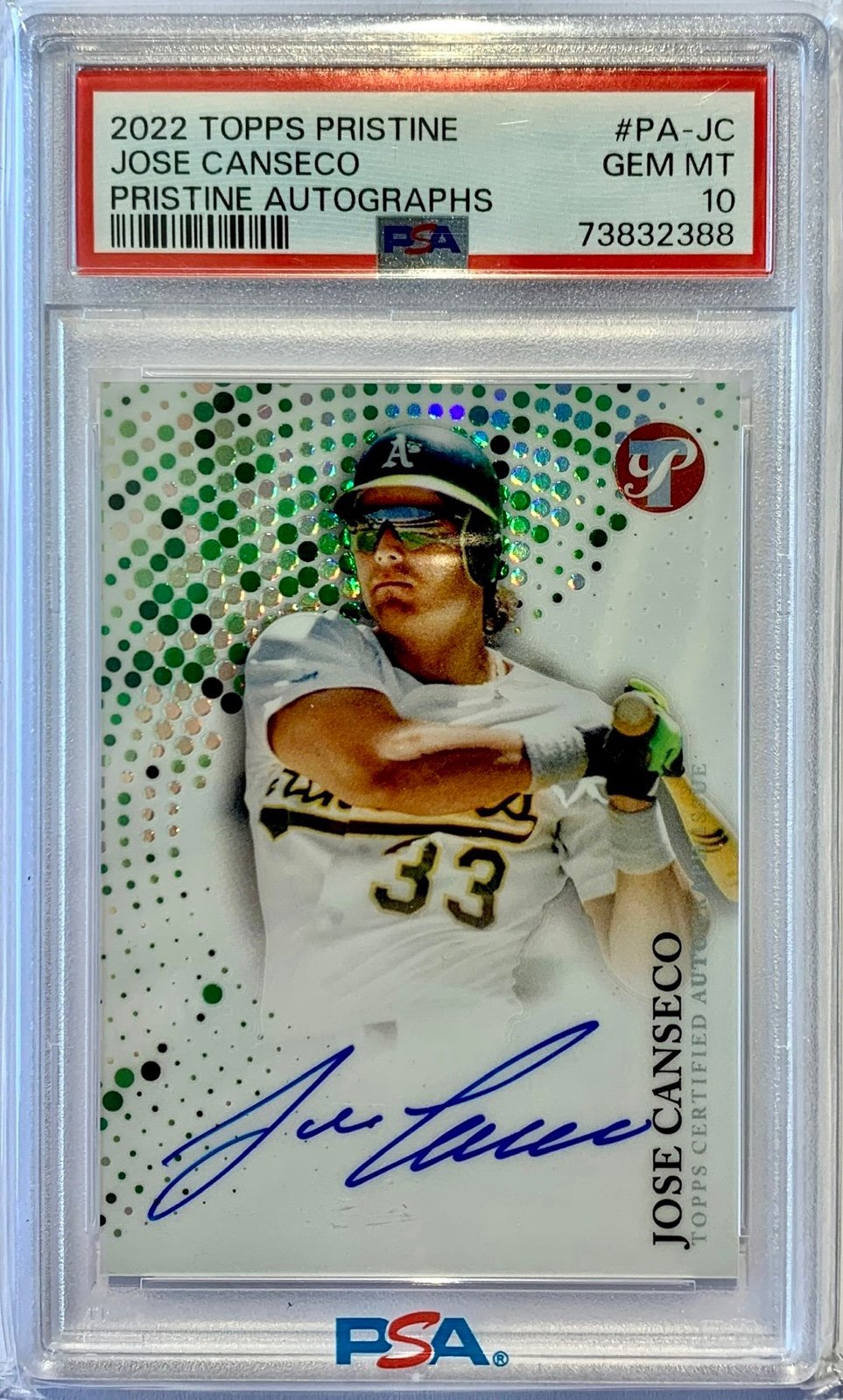 JOSE CANSECO AUTO PSA 10 2022 Topps Pristine Baseball Autographs Oakland A’s MLB