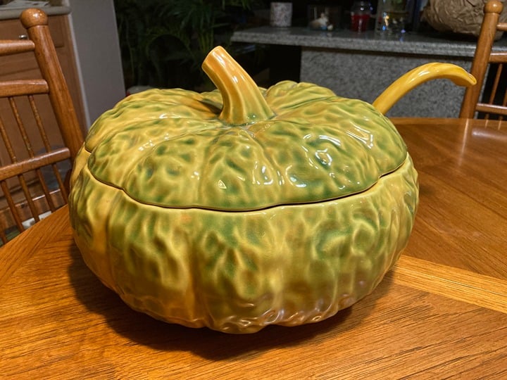 Bordallo Pinheiro Ceramic Pumpkin/Squash Tureen/Punch Bowl with ladle