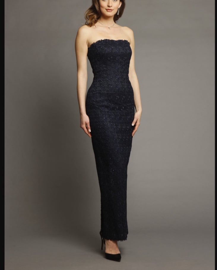 3K!! - HELEN MORLEY - STRAPLESS BLACK LACE EVENING GOWN MAXI DRESS SZ 10