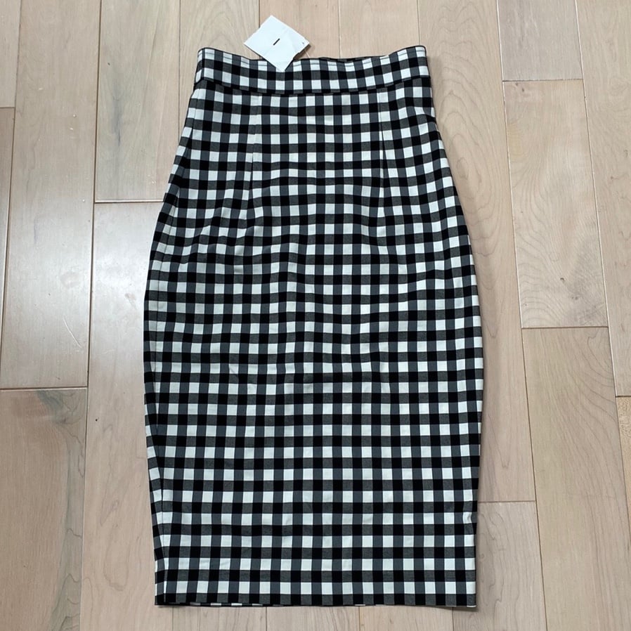 184 Avenue Montaigne Stella blck white high waist check pull on stretch Skirt 2