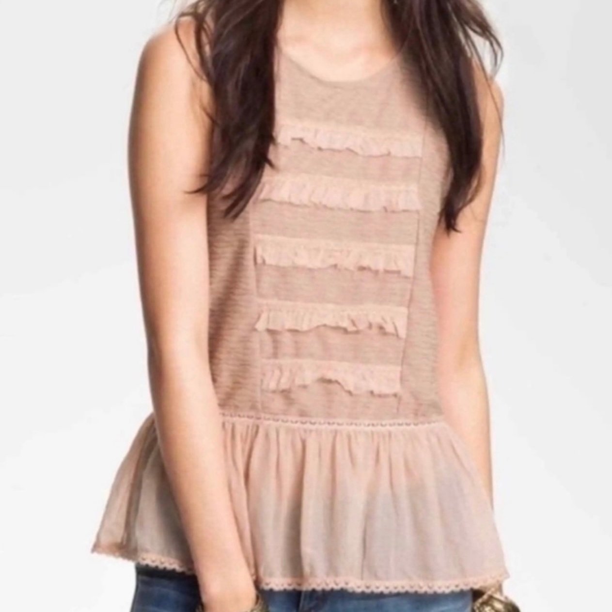 Free People ‘Sweetie Pie’ Ruffle Peplum Tank Top Peach Lace Coquette