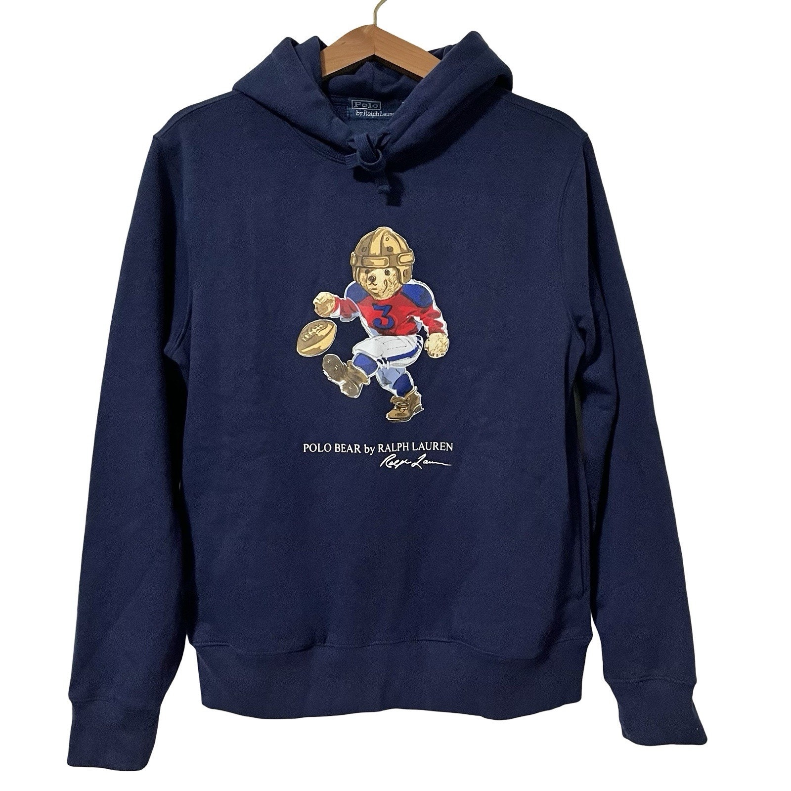 Polo Ralph Lauren Polo Bear Football Graphic Hoodie Size M Navy Men's Pullover
