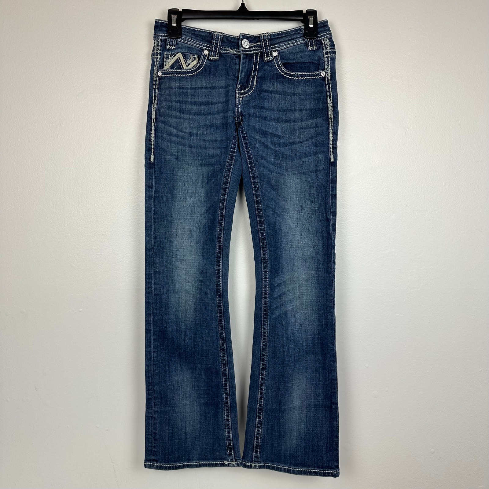 Rock & Roll Cowgirl Womens Double Barrel Flared Medium Wash Riding Jeans 25 x 32