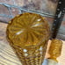 Vintage Empoli MCM Amber Glass Diamond Point Genie Decanter Bottle w/ Stopper