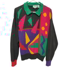 Russ Studio 1980s Medium Kidcore Geometric Shapes Abstract Collared Sweater