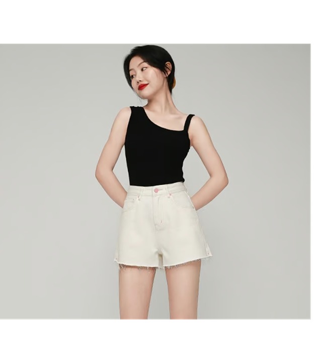 Women's High Waist White Denim Shorts