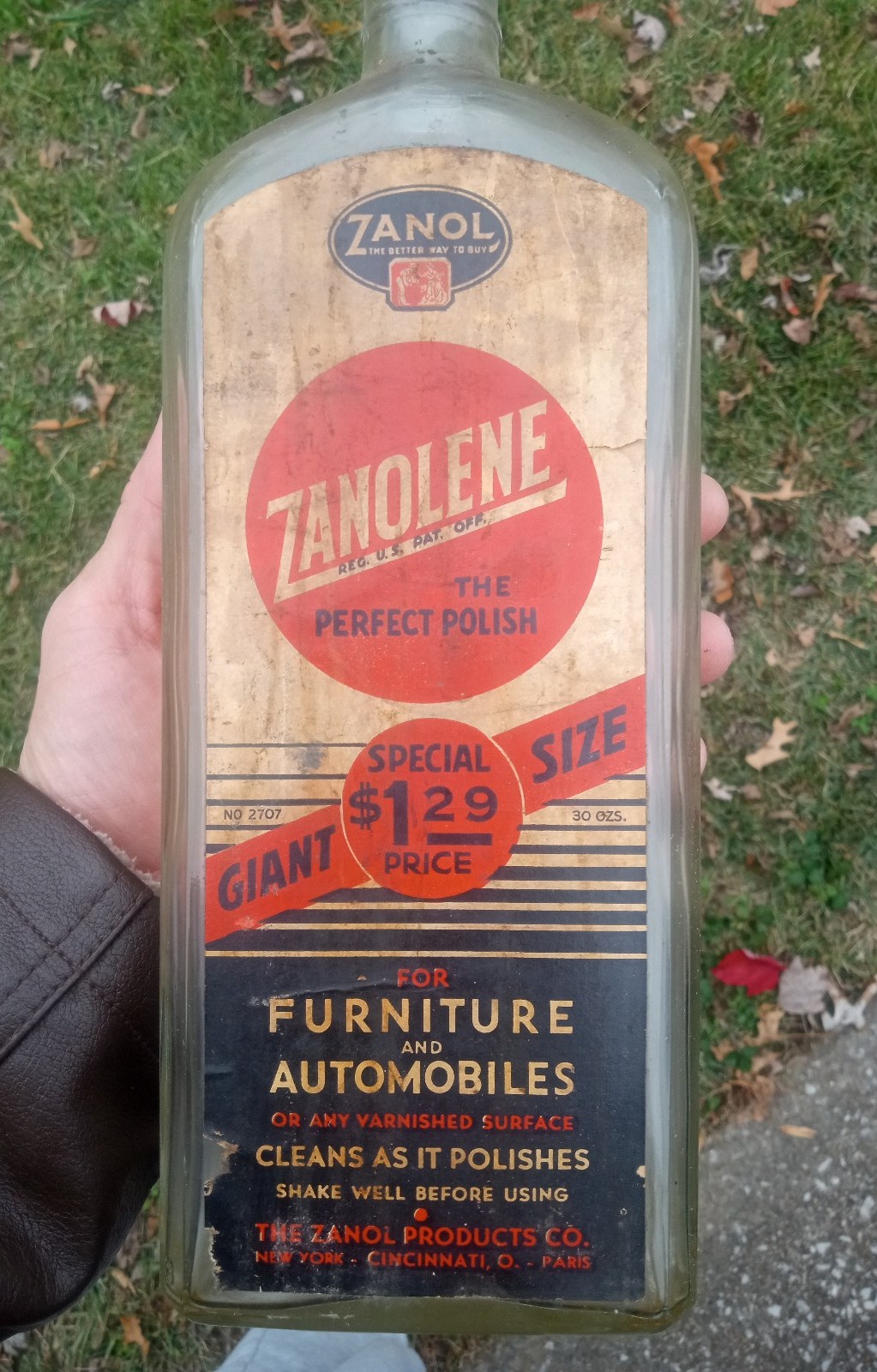 Vtg Zanol Zanolene Furniture & Automobiles Polish antique giant size bottle