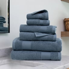 100% Cotton Bath Towel Set - 6 Piece Set, White, Light Gray, Light Blue, Navy