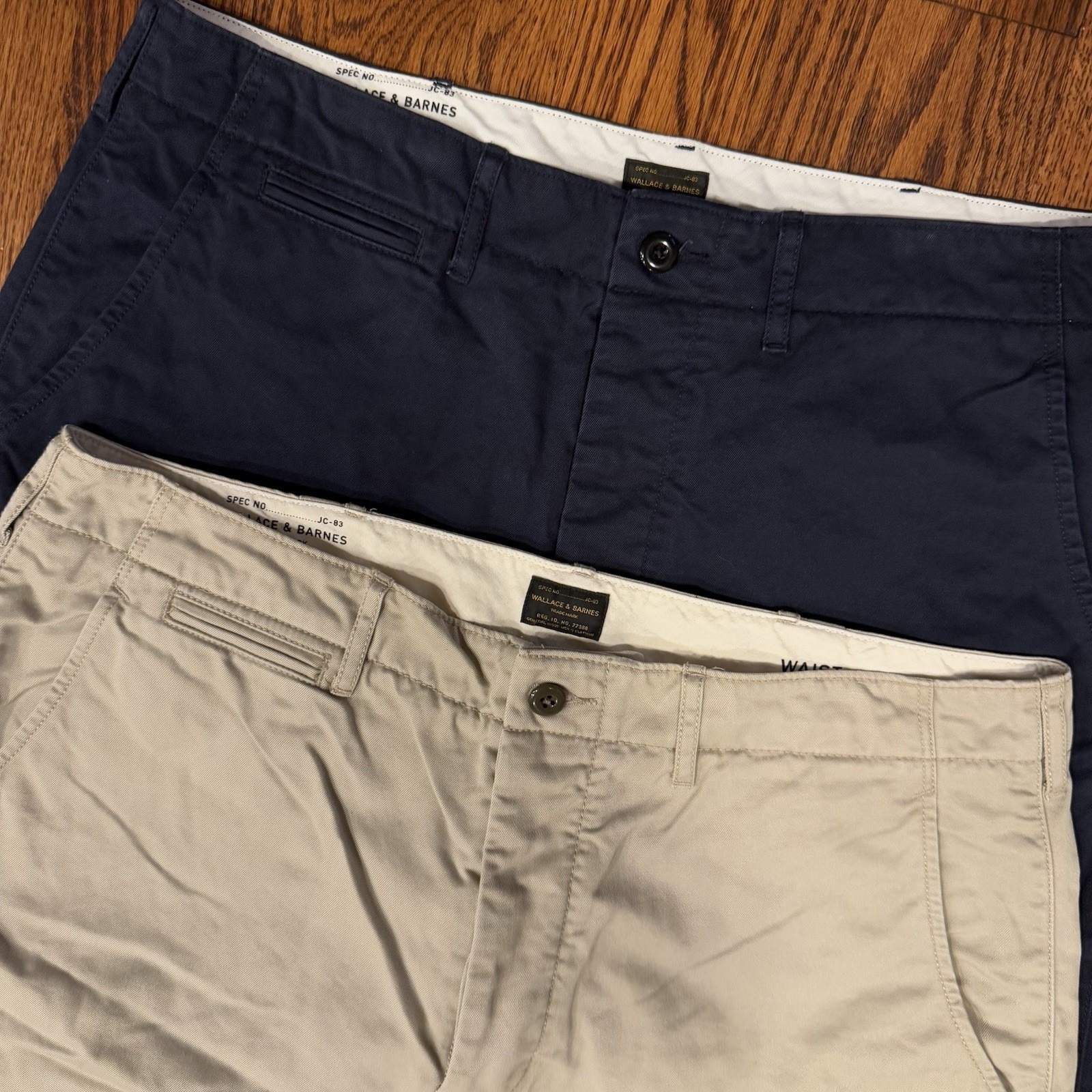 Lot Of 2 Wallace And Barnes Cotton Field Shorts Men's 36 7.5 Beige Navy Blue