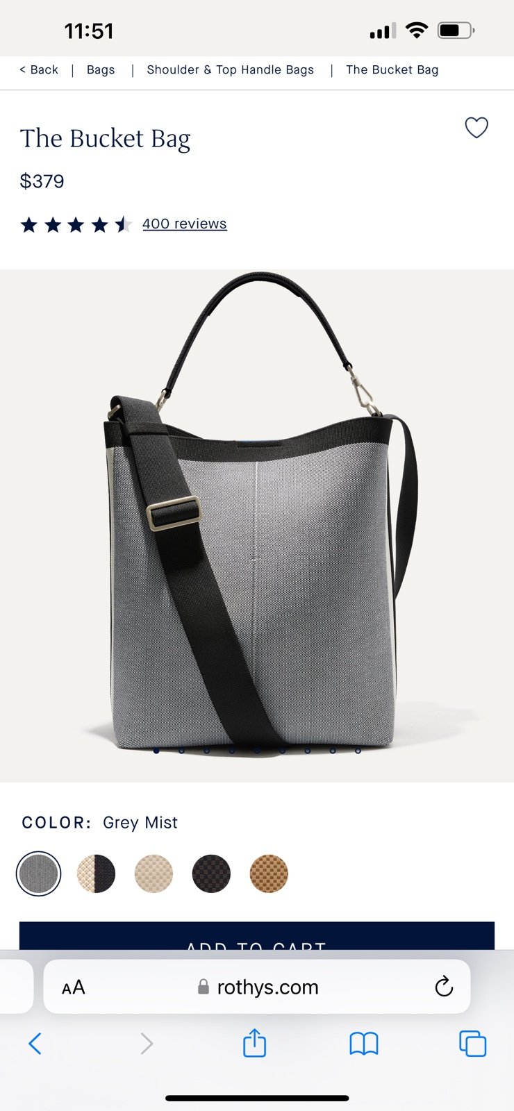 New grey mist bucket bag rothys