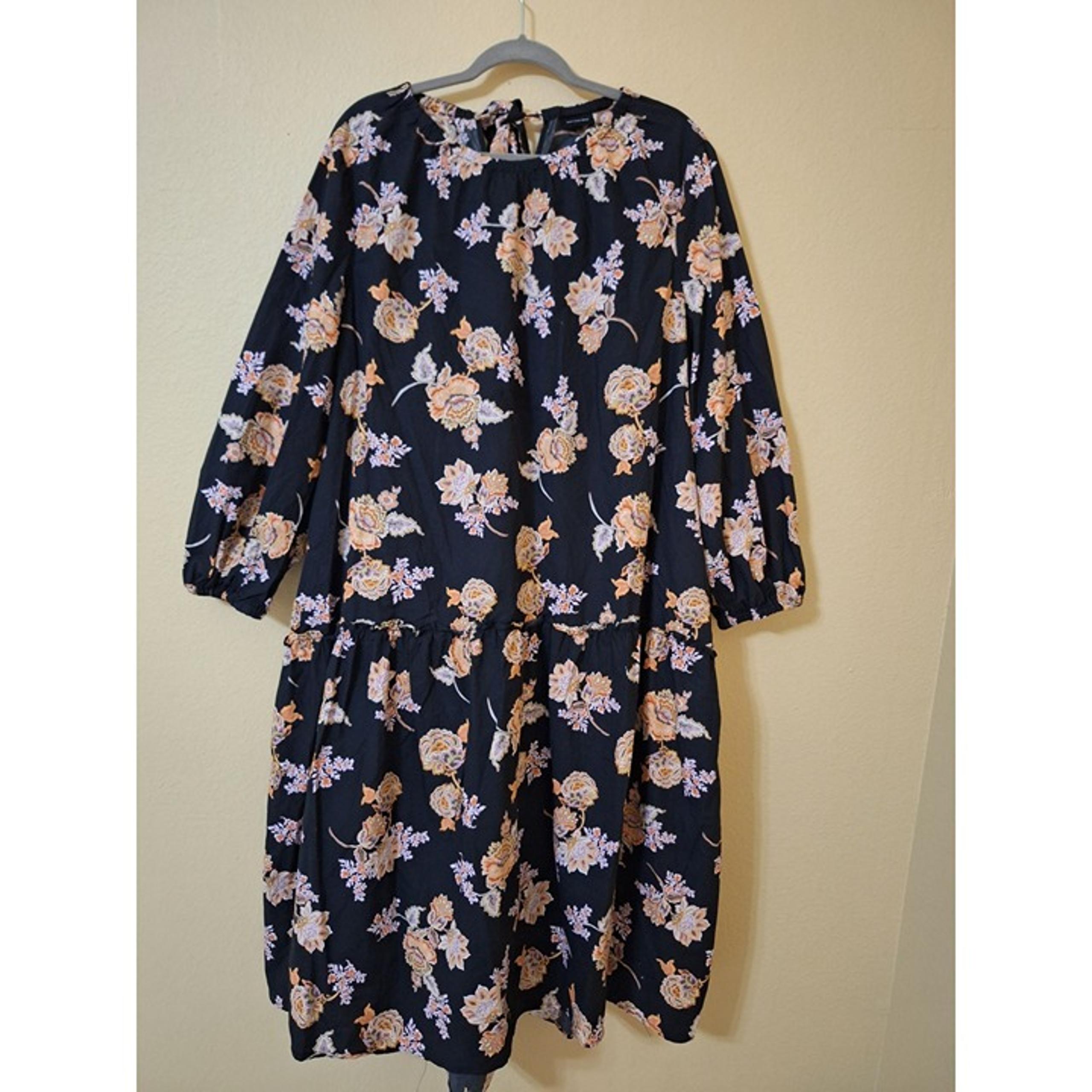 Who What Wear Black Floral Midi Dress 100% Cotton Womens Size 2X Summer