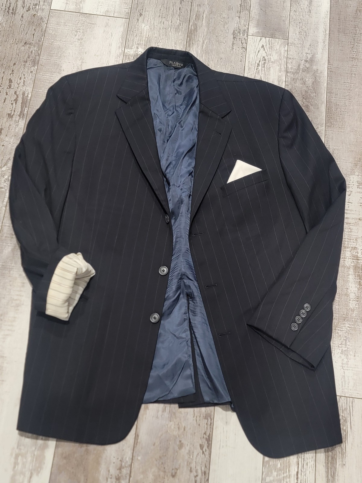 44R Men's Vintage Jos. A. Bank Blazer Dark Navy Striped 3 Button 100% Wool