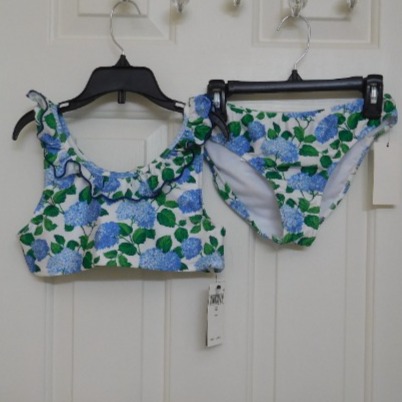 NWT 2pc Polo Ralph Lauren Blue Green Floral Print Swimsuit sz 12