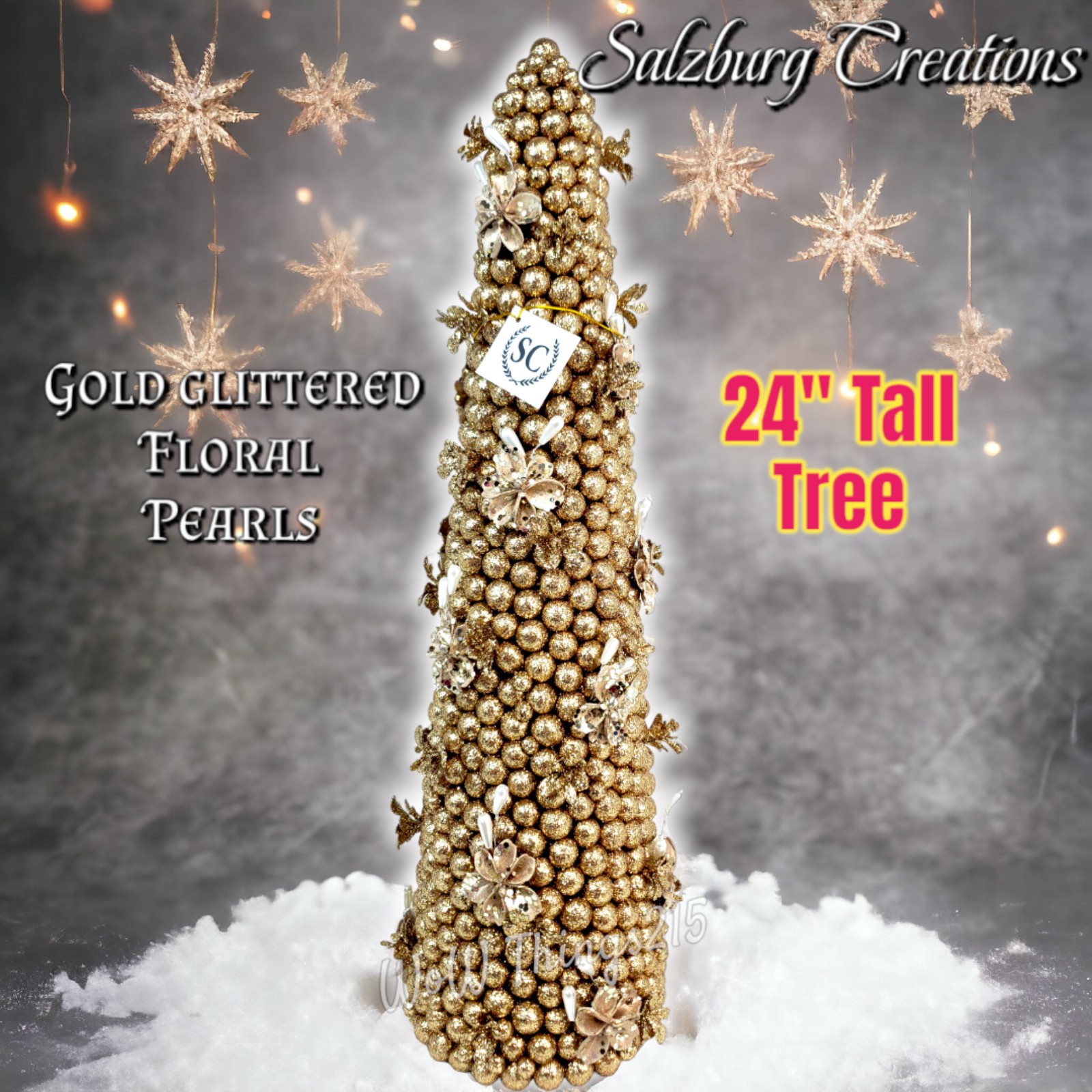 Salzburg Creation 24 Gold Glitterd, Floral & Pearl Christmas Tree