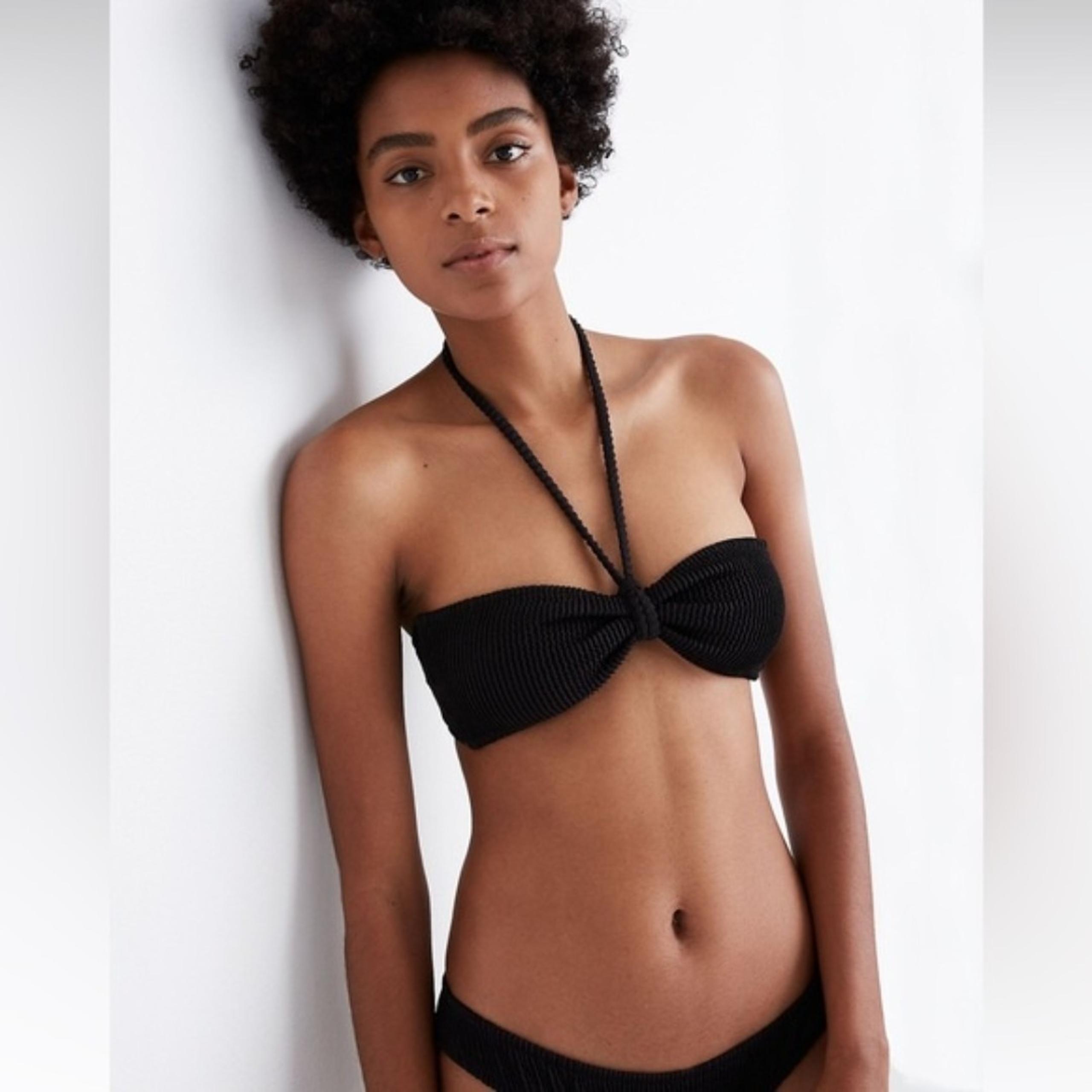 Madewell Second Wave Textured Bandeau Bikini Top Black Size Small