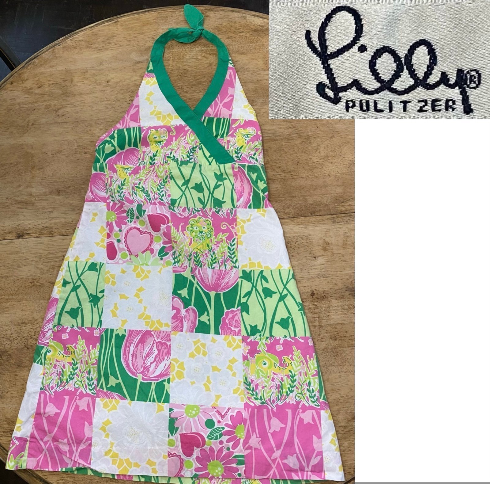 Vintage Lilly Pulitzer Teen Girl’s Size 16 White Label Derby Patch Halter Dress