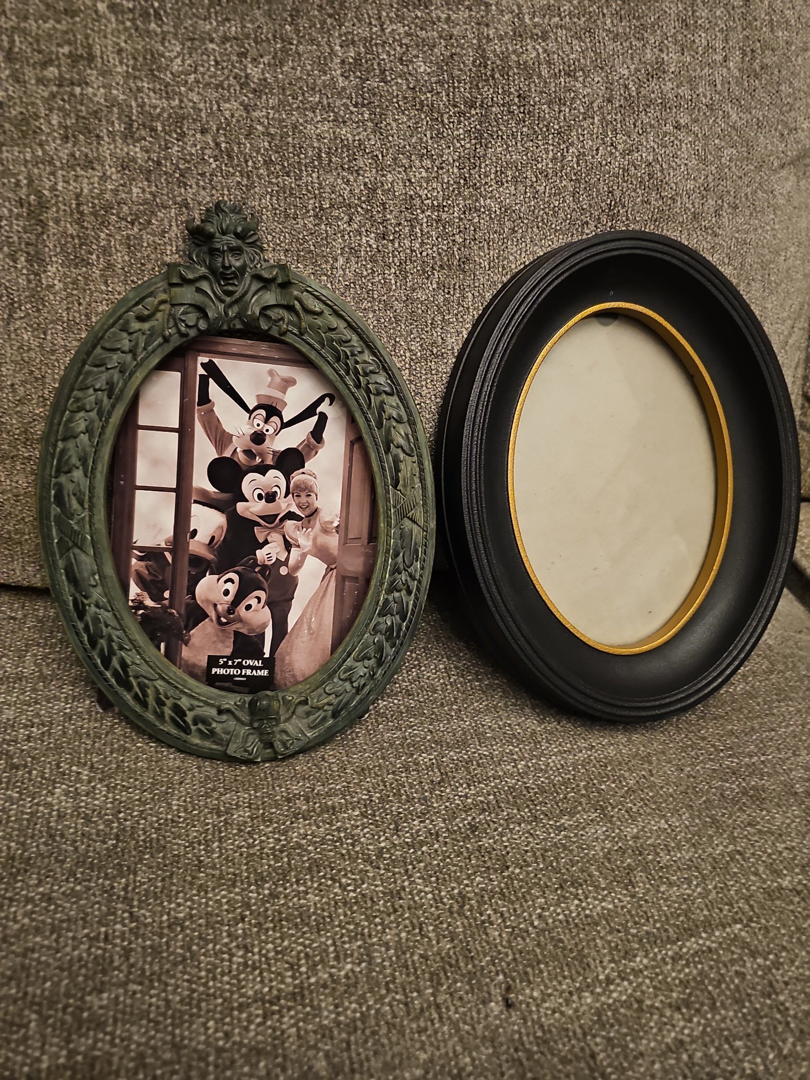 Disneyland oval frame haunted Mansion and Disney black and gold 5x7 set of 2