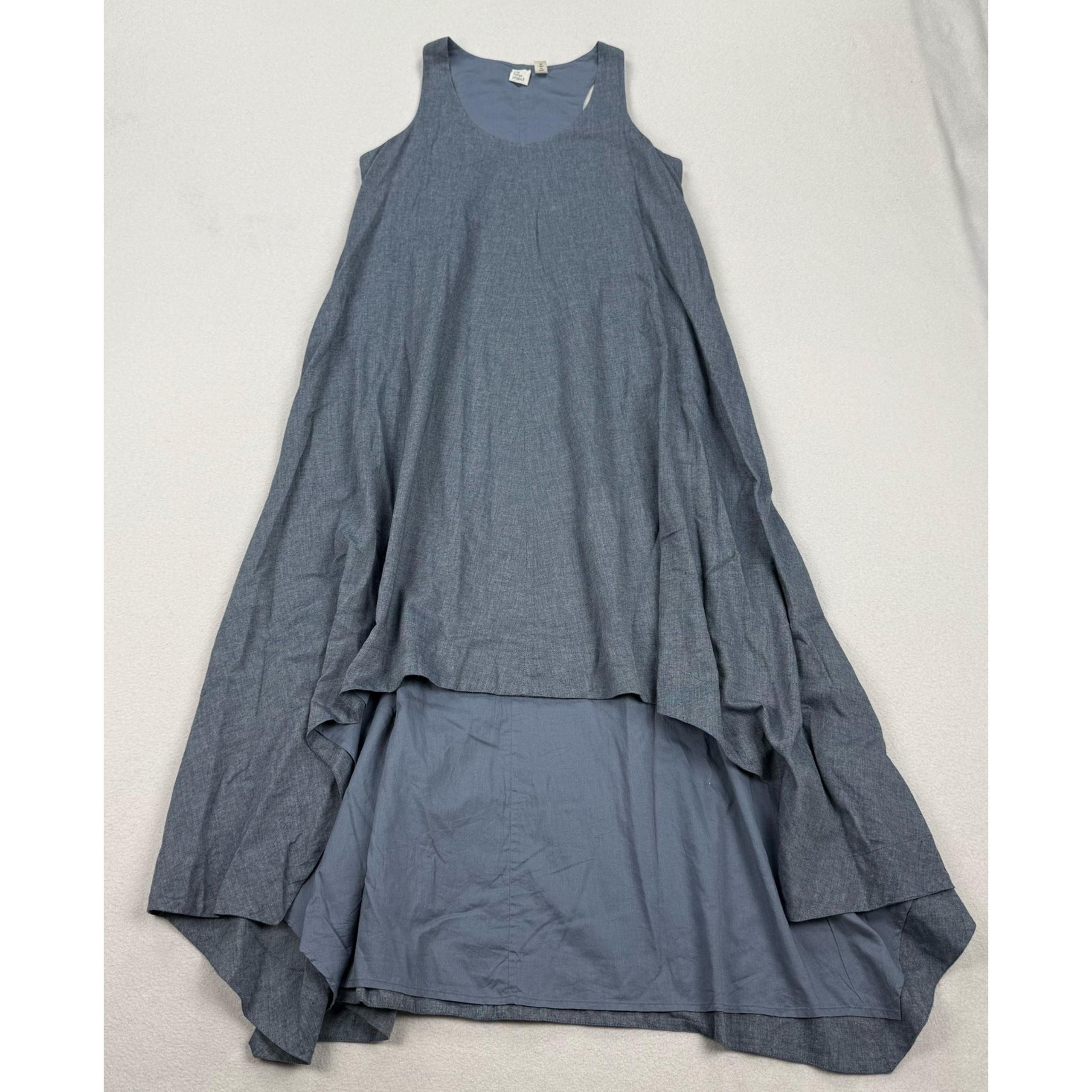 Eileen Fisher Dress Sz XS Blue Organic Cotton Sleeveless A Line High Low Casual