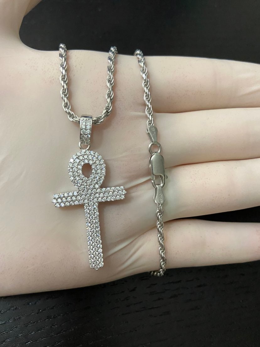 Real 925 white egyptian cross Necklace