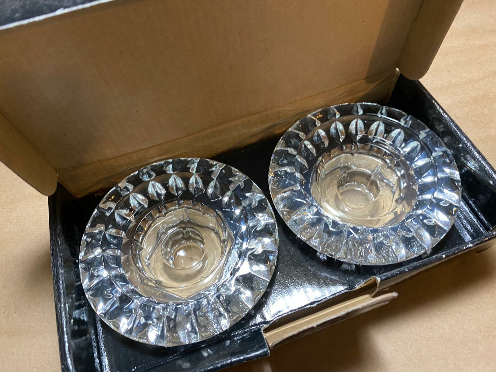 Vintage Crystal Glass Candle Holder Pair