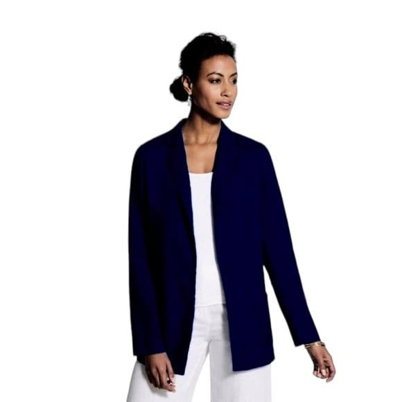 NEW CHICO'S Linen Blazer Women's Medium Black Summer Jacket Lightweight Beach