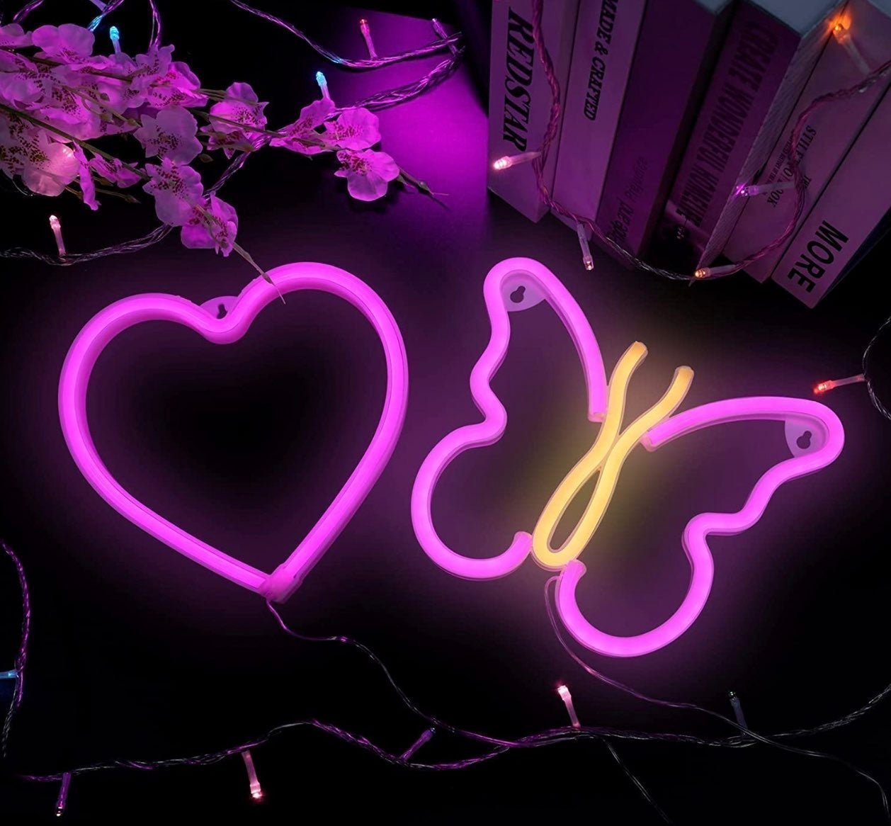 Lovely Bright Pink Butterfly Heart LED Light Bundle Set