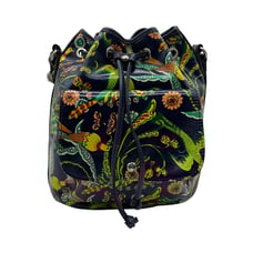Patricia Nash Navy Blue Birds of Paradise Convertible Drawstring Bucket Bag