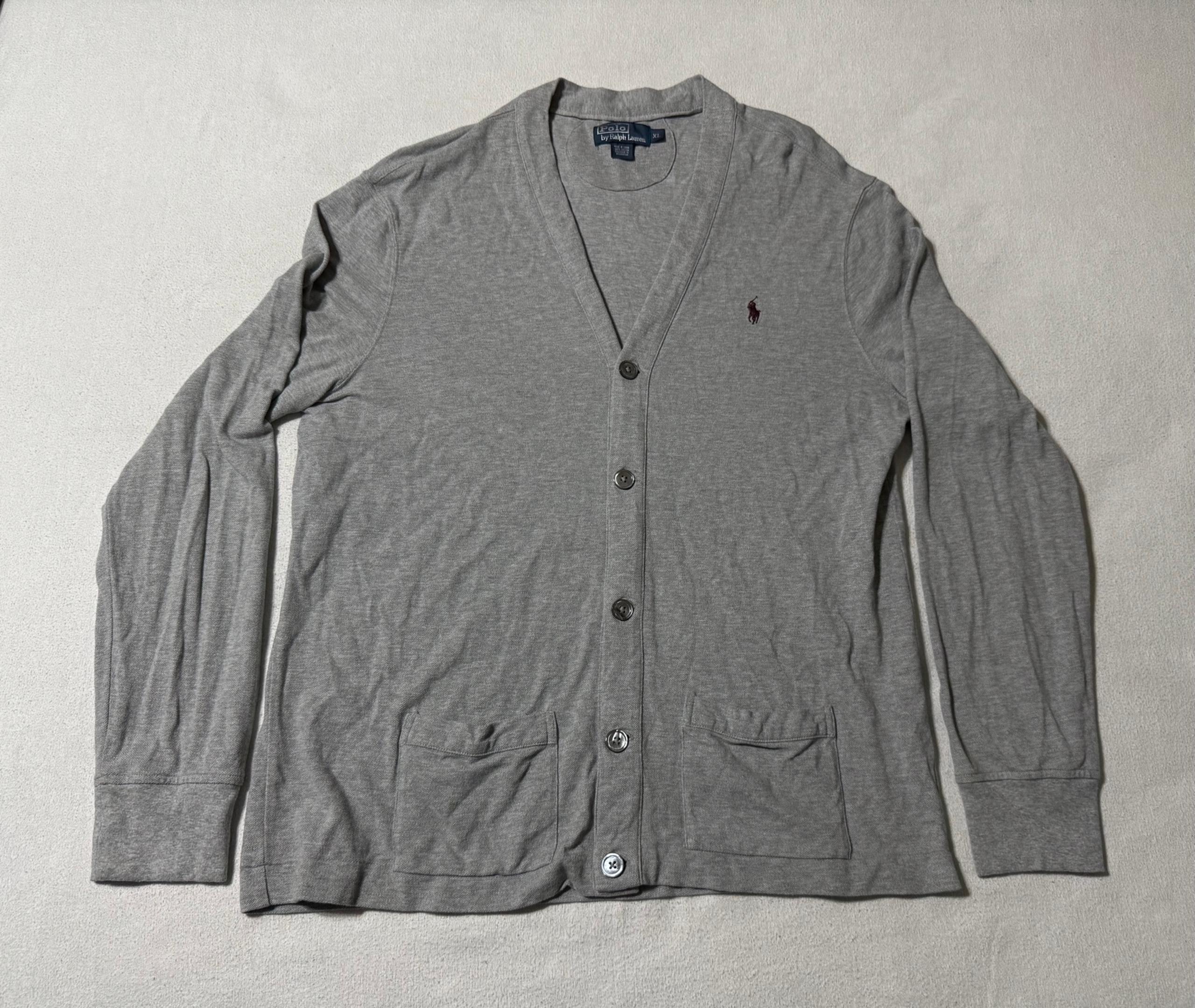 Vintage Polo Ralph Lauren Mens XL Gray Cardigan 100% Cotton Casual Pockets