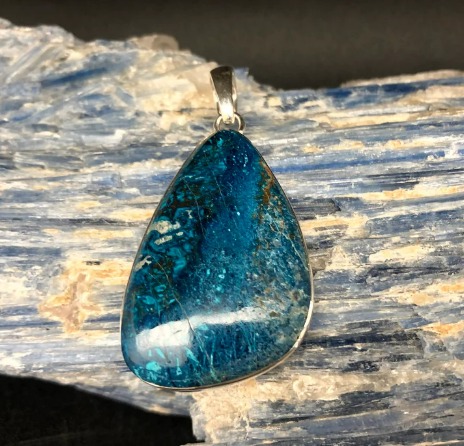 Shattuckite Pendant // Sterling Silver // Organic Teardrop Shape