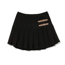 ANDMARY Black Pleated Skirt with Side Buckle