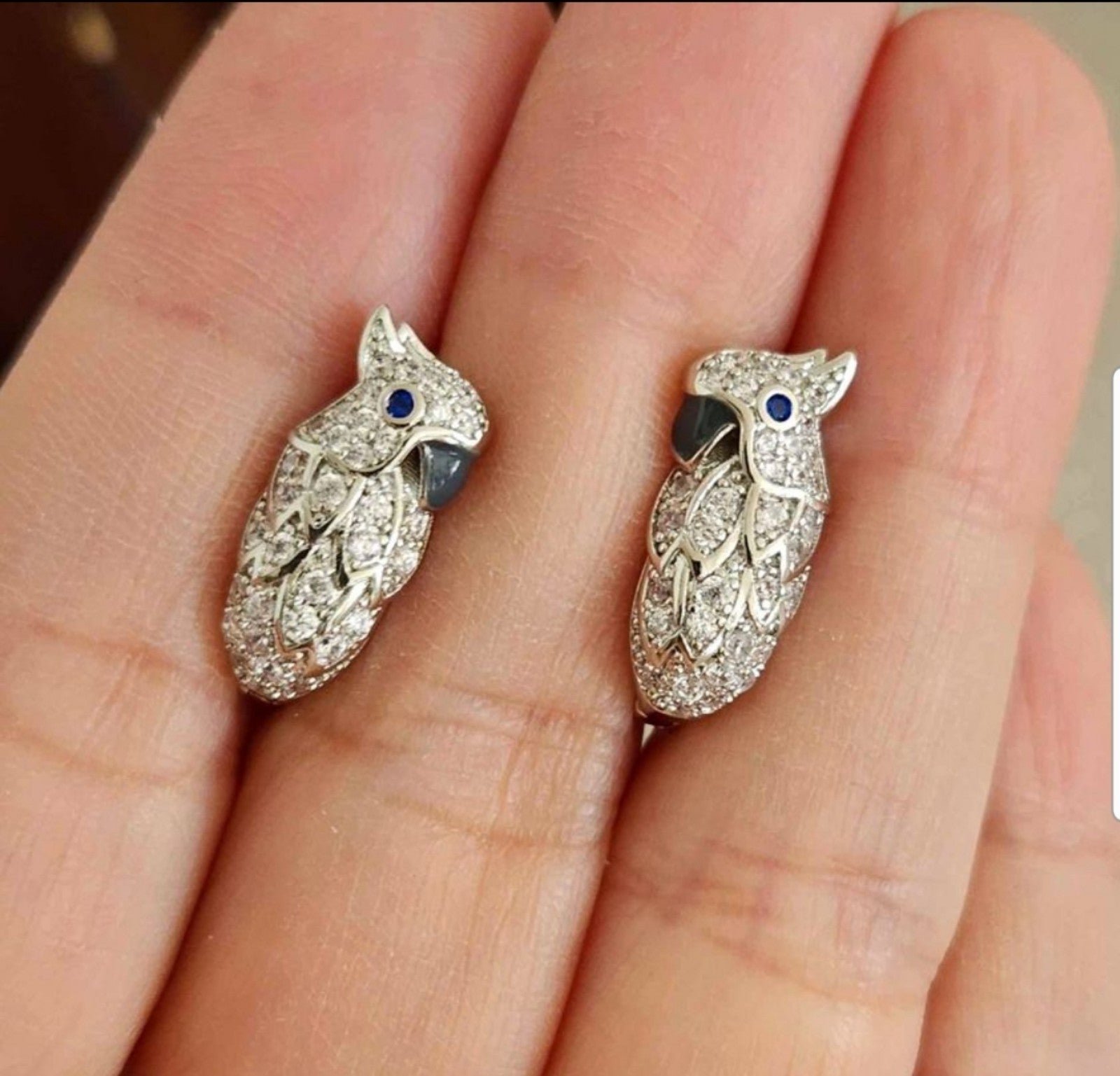 New 925 Silver Diamond Parrot Hoop Earrings for Women