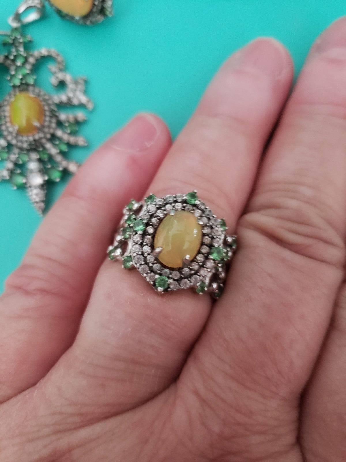 Ethiopian Opal Tsavorite Zircon Sterling Silver ring