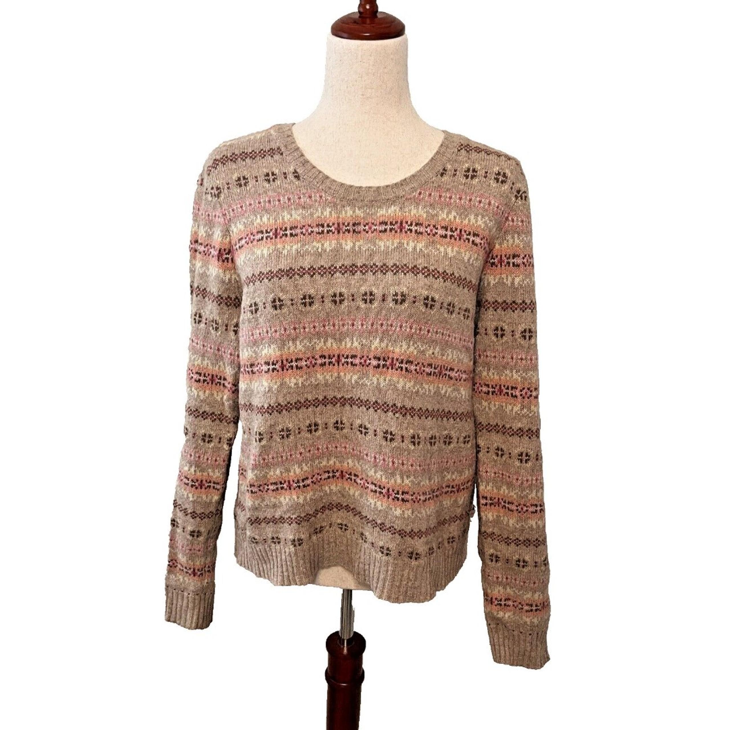 American Eagle Womens Fair Isle Sweater Size XL Wool + Angora Rabbit Fur Beige