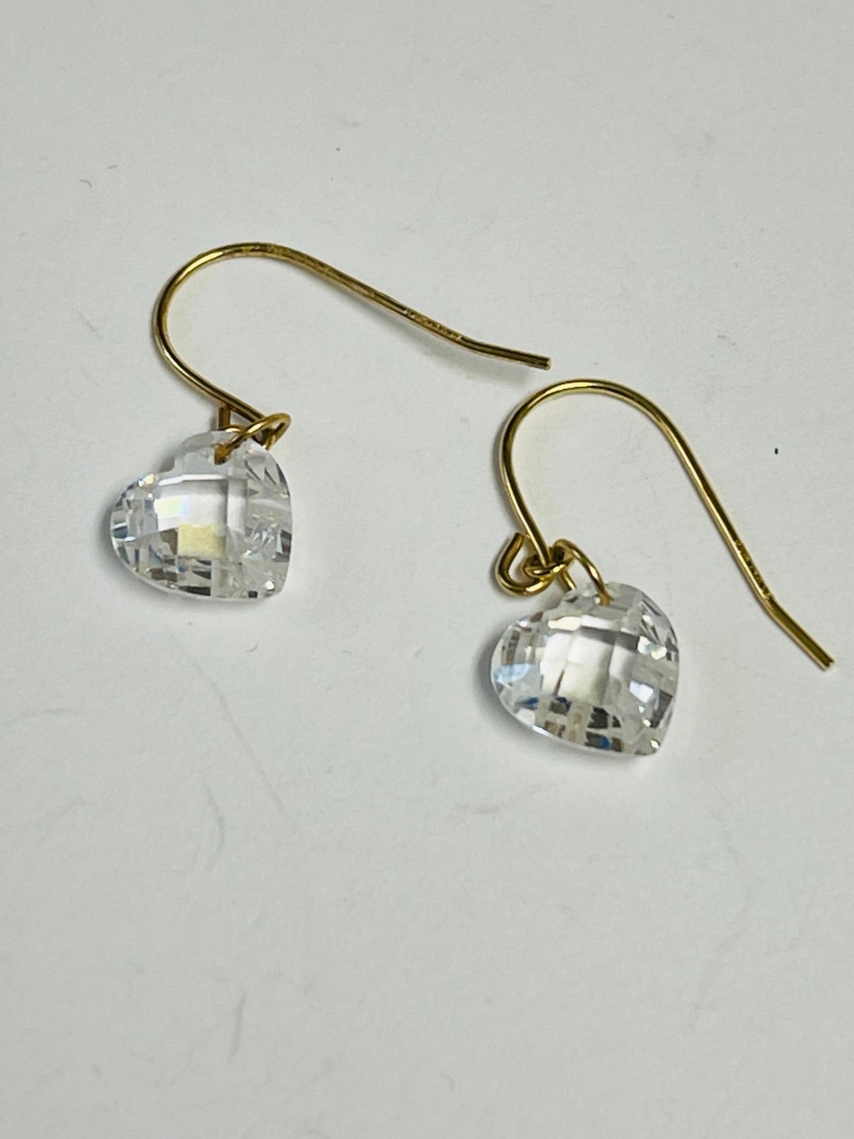 Vintage 14K Gold Natural Rock Crystal Heart Earrings
