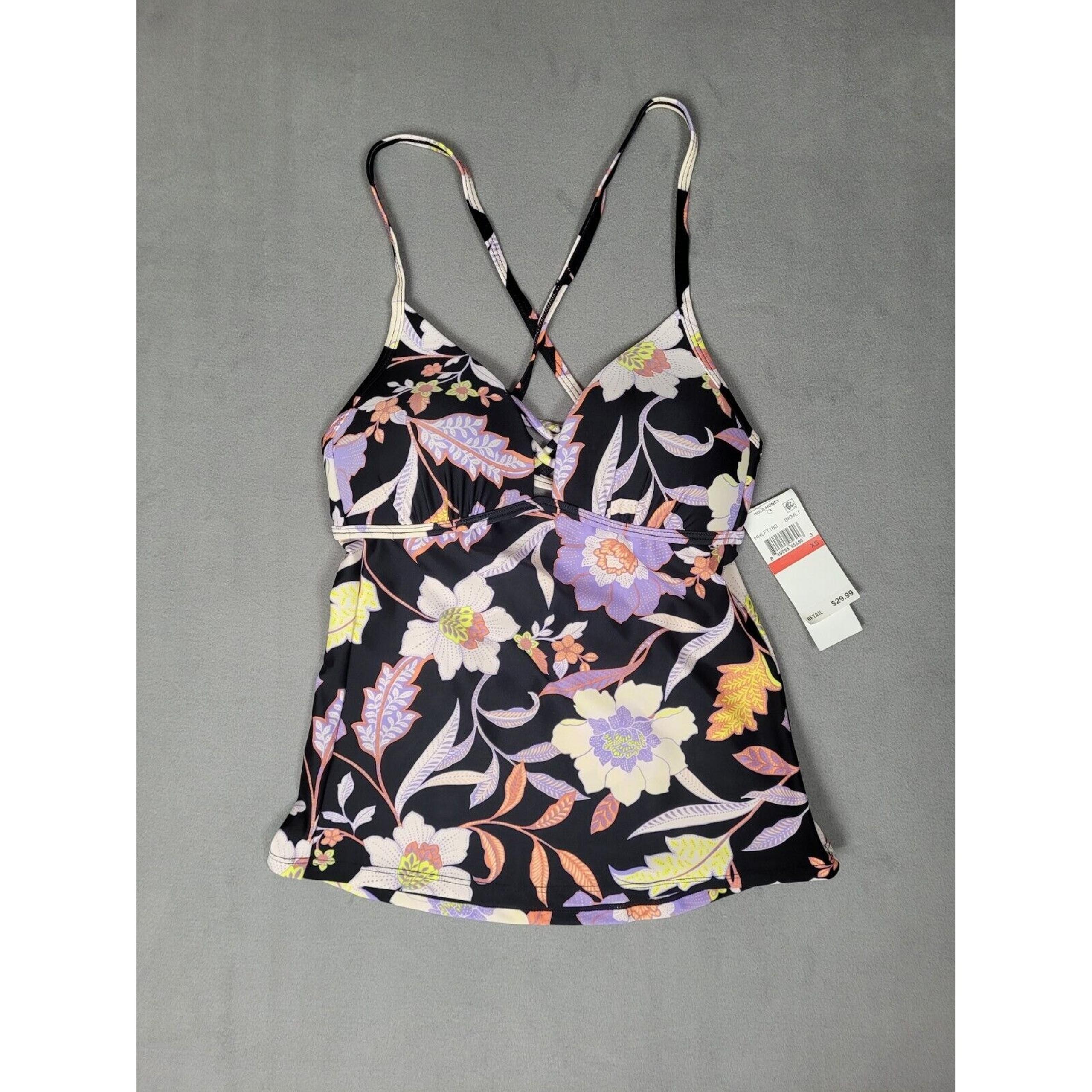 Hula Honey Swimwear Top XSMALL Junior Luna Floral Strappy Black- XSMALL