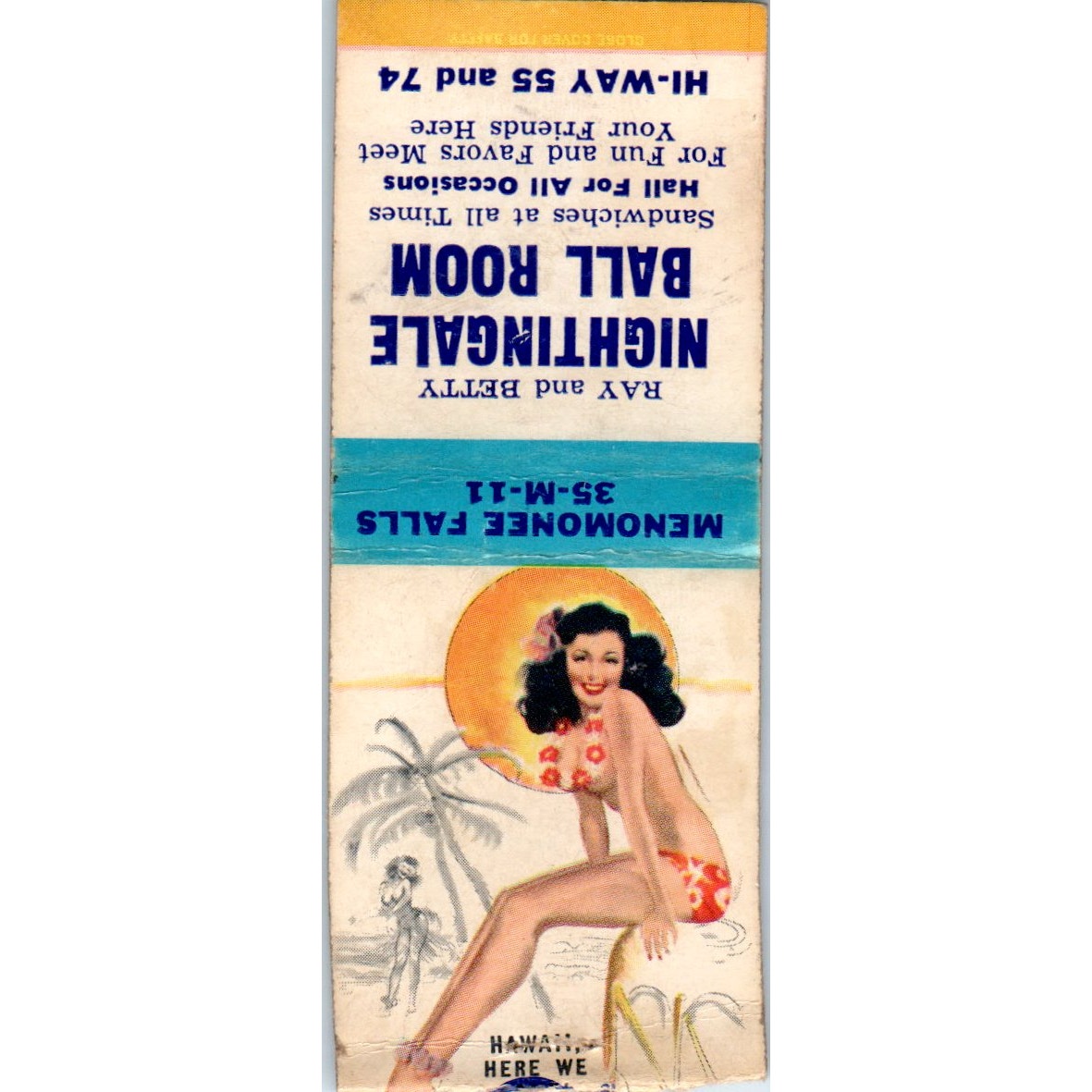 Ray & Betty Nightingale Ball Room Menomonee Falls Pinup Vintage Matchbook SD2-Y4