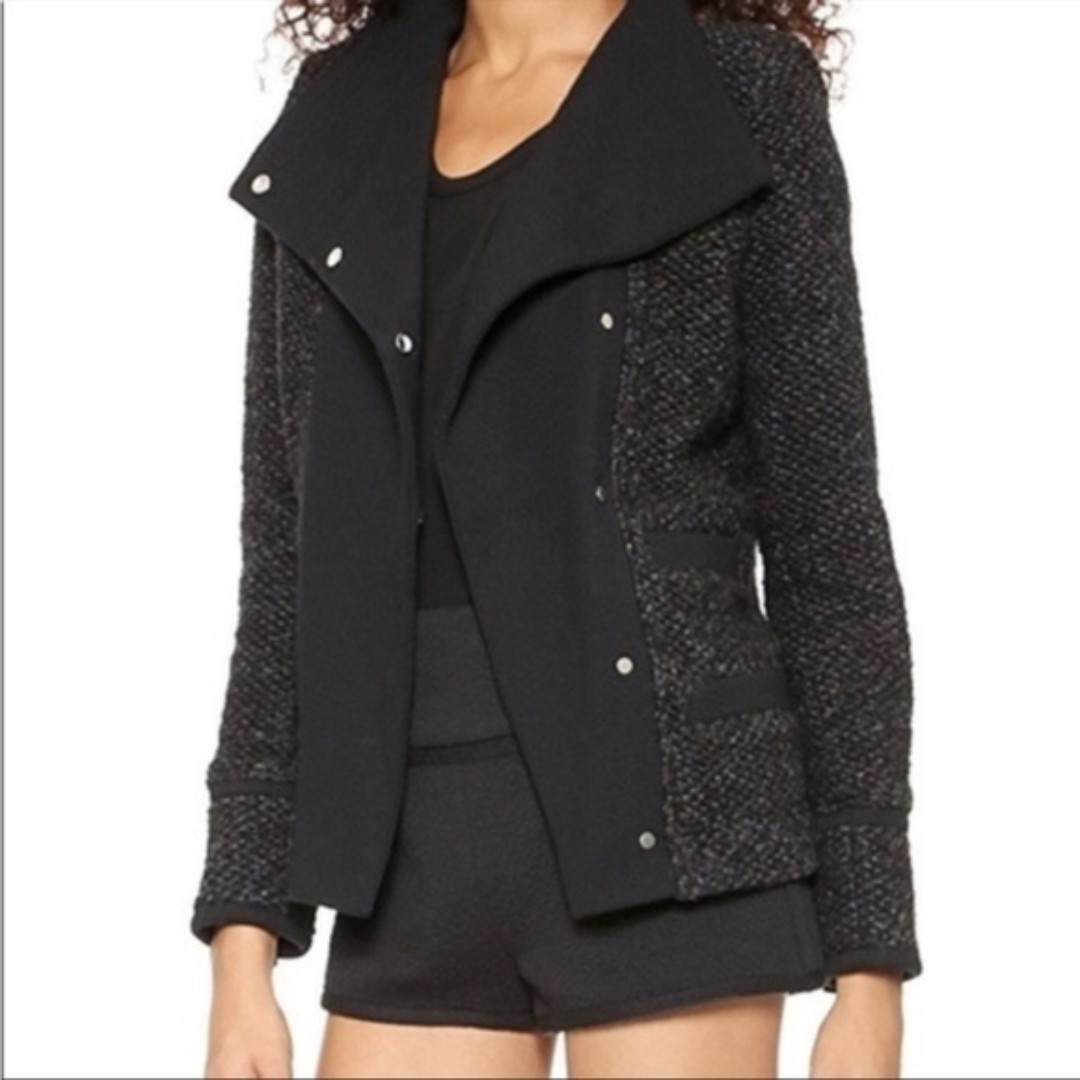 IRO Cydney Tweed Blazer Jacket Wool Blend Black Snap Buttons Sz 38