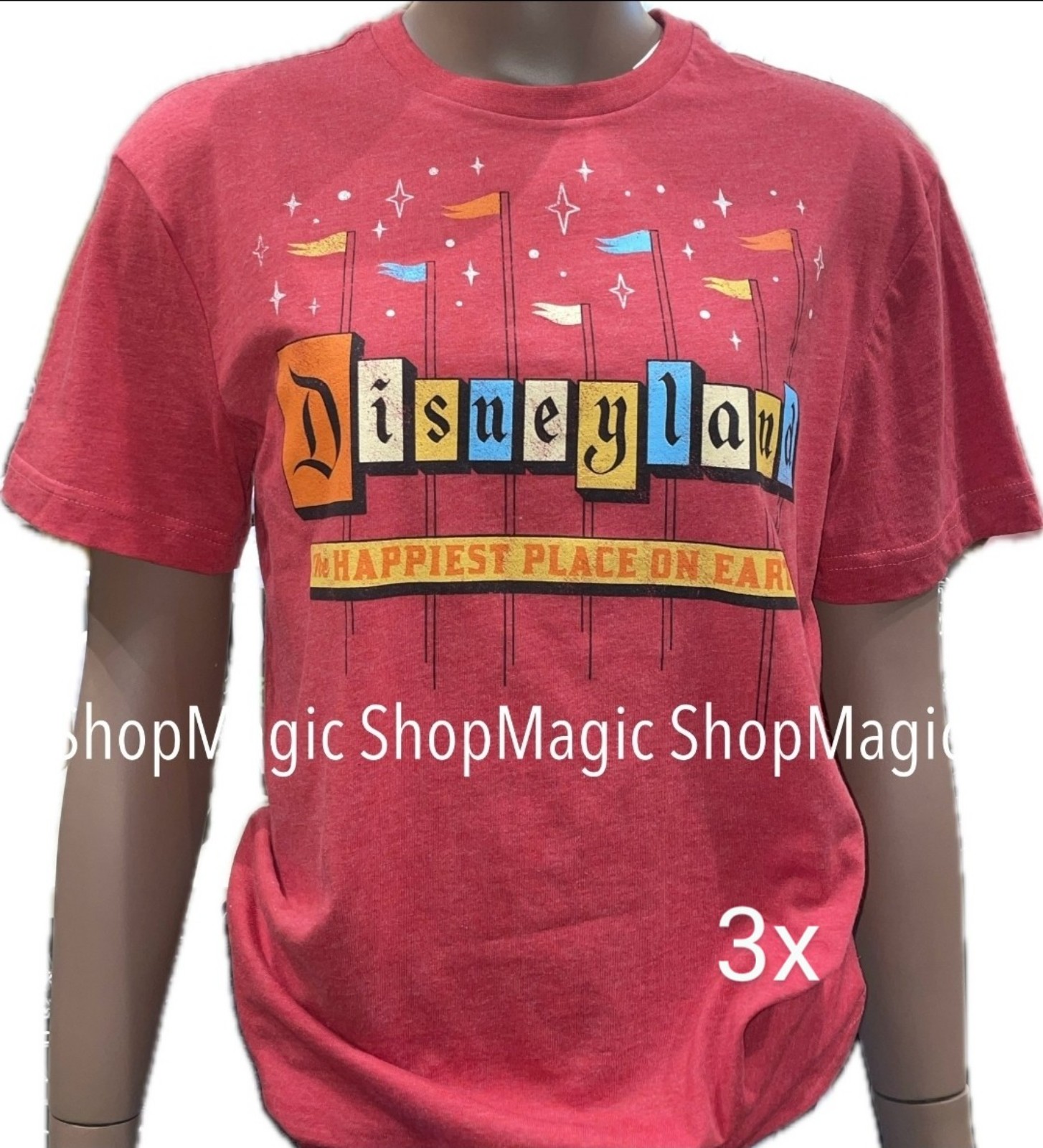 Disney Parks Disneyland Marquee HAPPIEST PLACE ON EARTH Red T Shirt