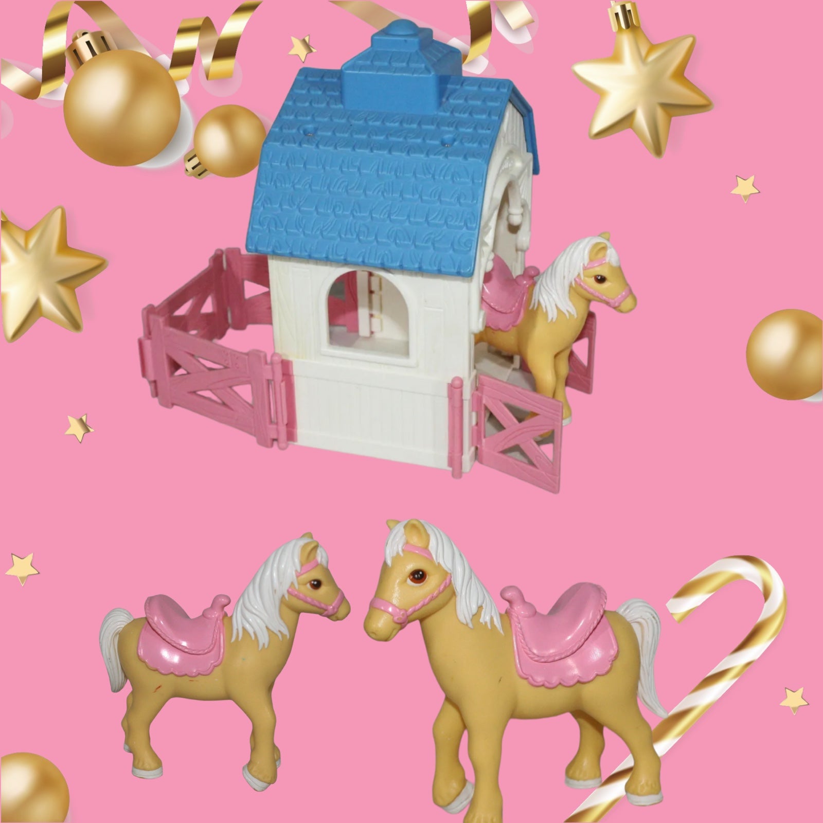 RARE! VINTAGE FISHER PRICE 1997 DREAM DOLLHOUSE PONY & STABLE SET ITEM #4630