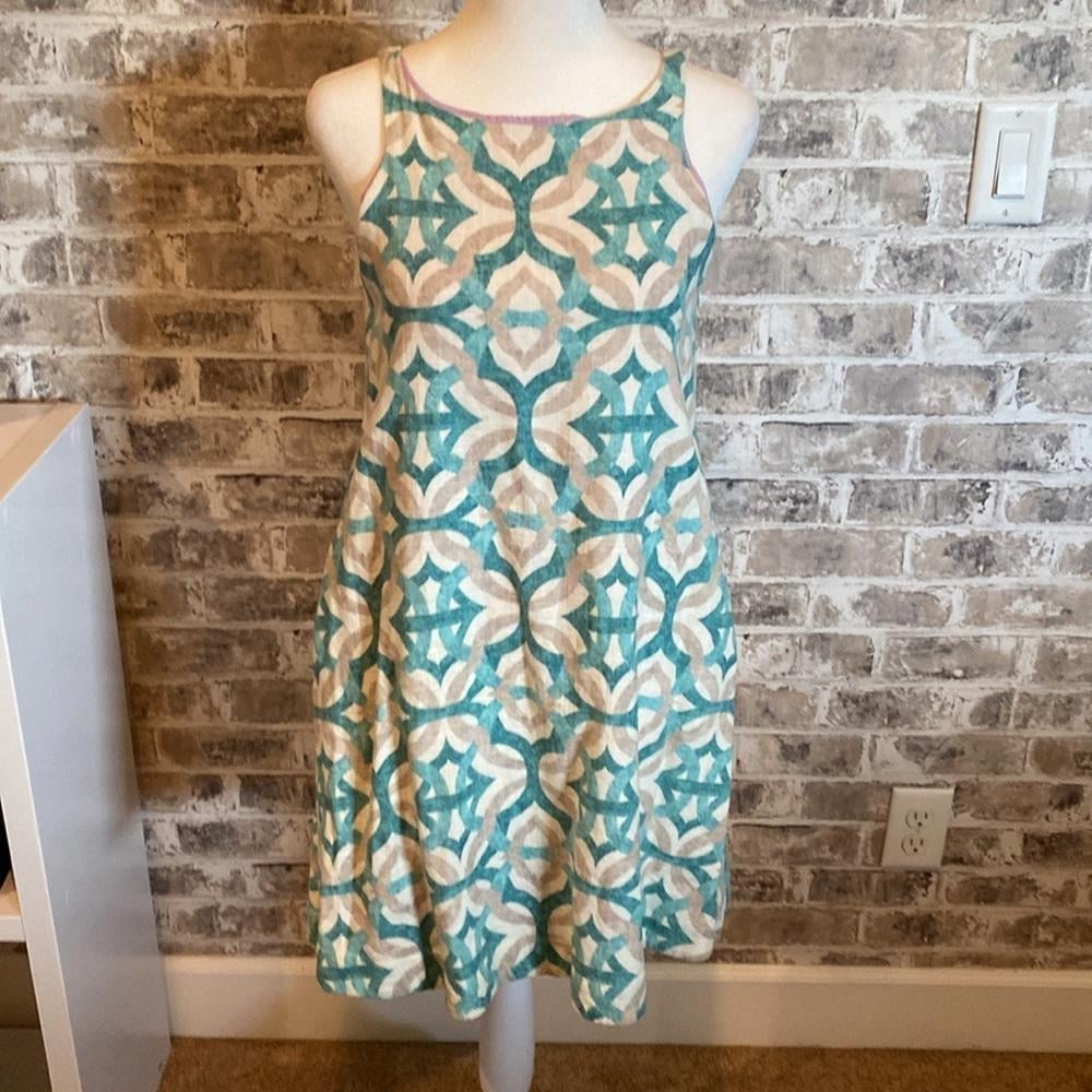 Michelle Farmer sleeveless sheath dress Size S. Cream/green/tan. Super cute!