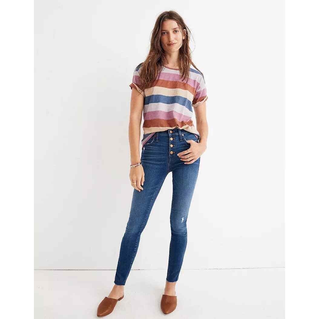 Madewell 10 High Rise 27 Hanna Wash Blue Button-Fly Distressed Skinny Jean