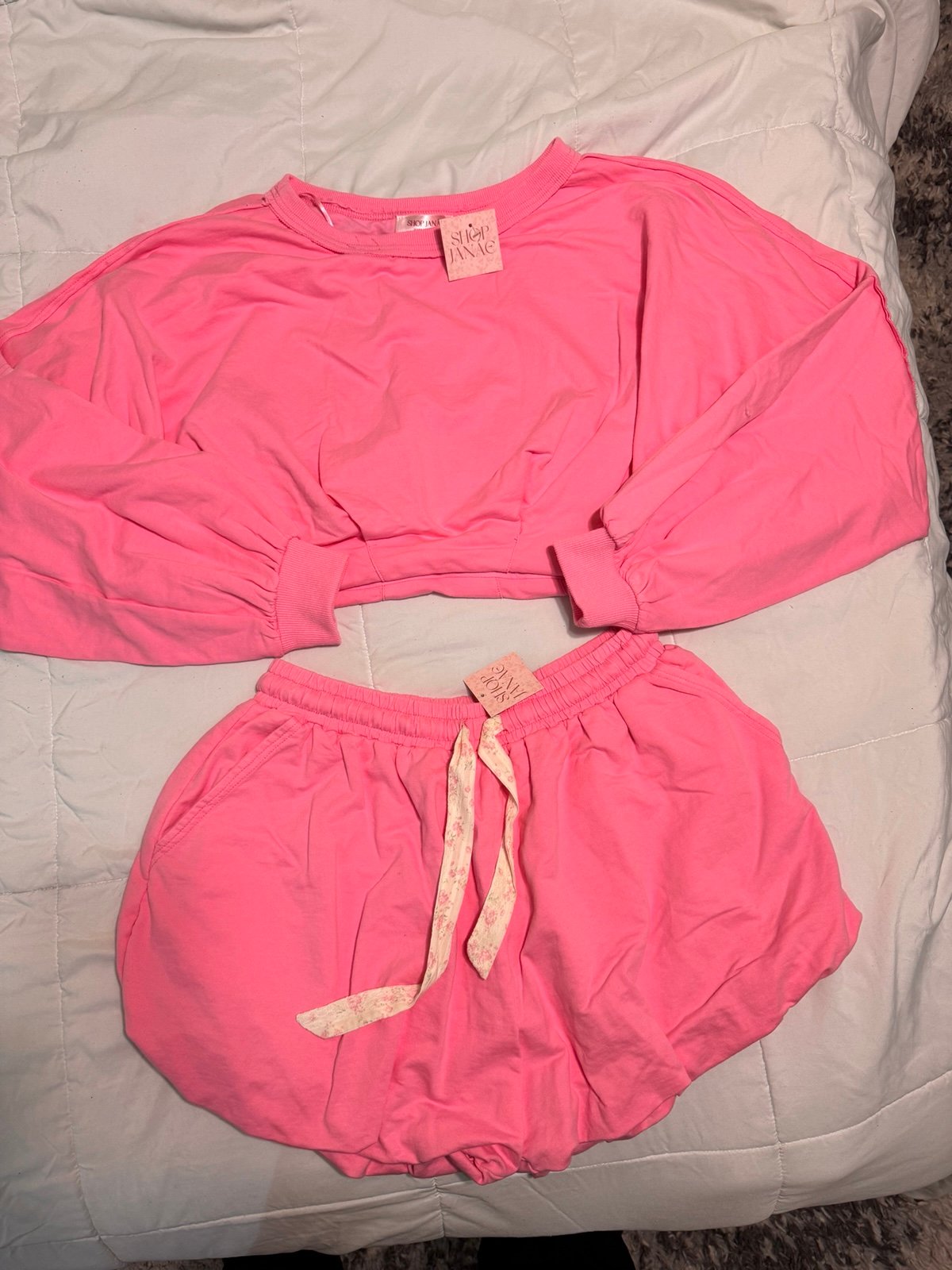 Shop Janae Pink cropped sweatshirt and shorts set
