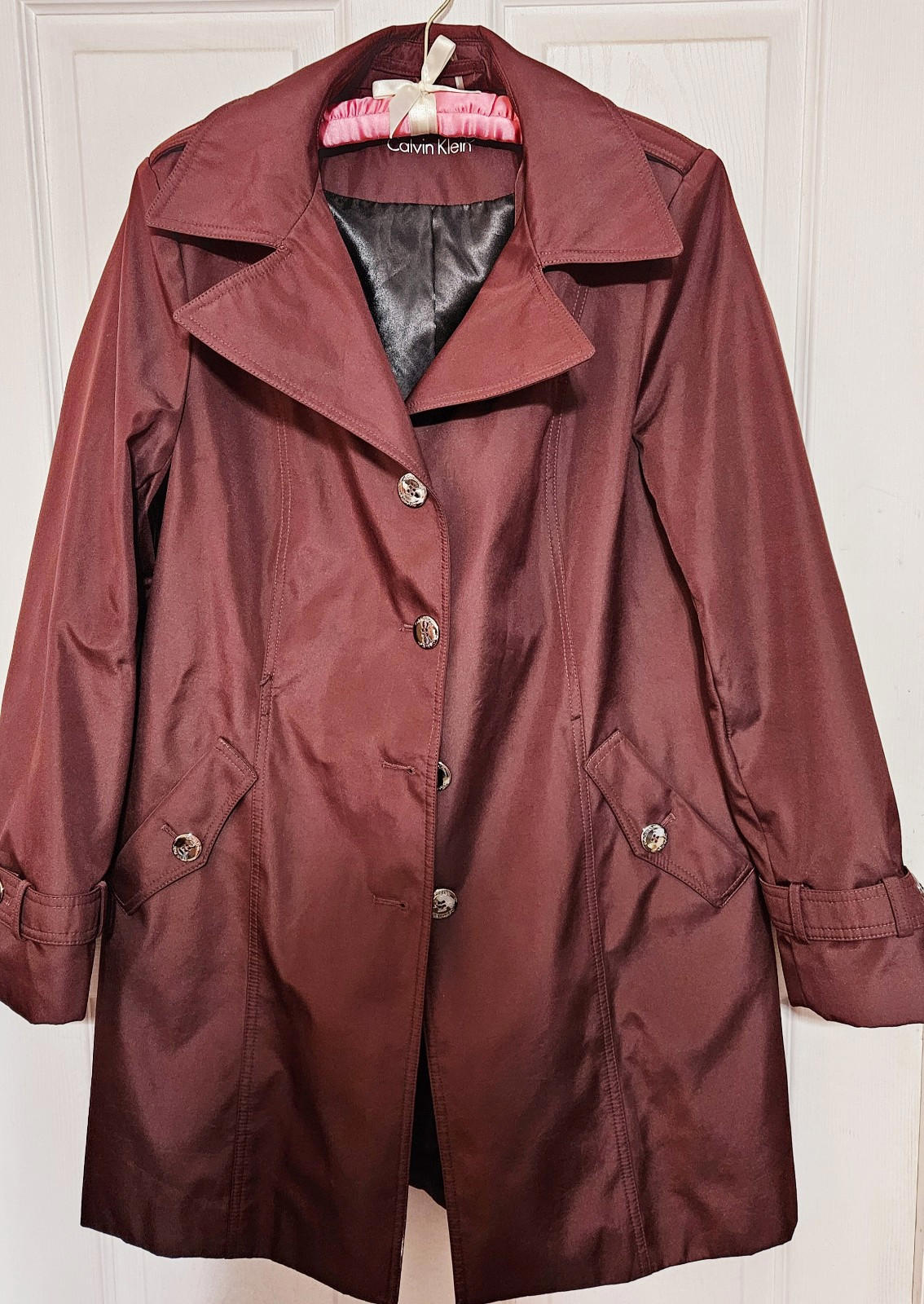 Beautiful Maroon Calvin Klein Womens Long Sleeve Rain Coat Jacket Trench Coat...
