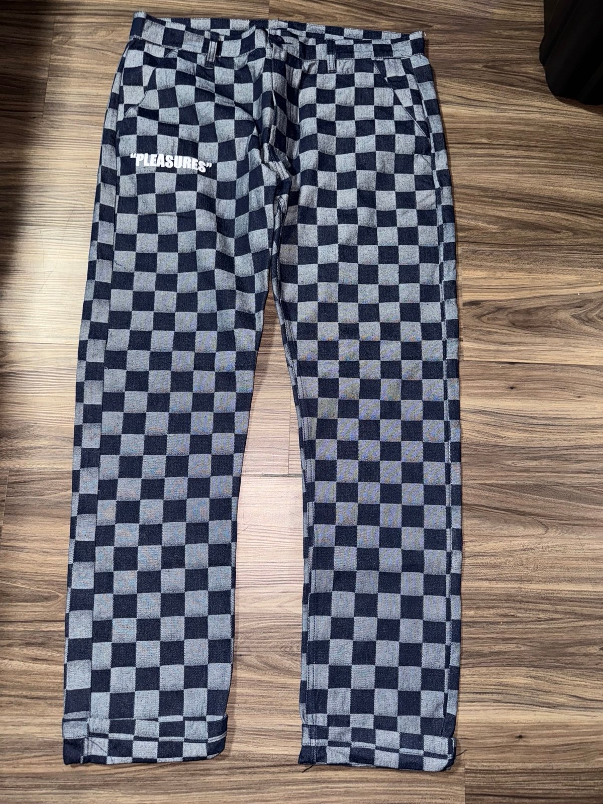 Pleasures Mens Checkered Denim Pants 34 waist