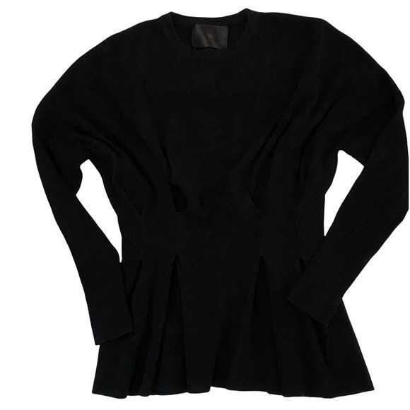 W Black Peplum Crewneck Sweater Sz Med